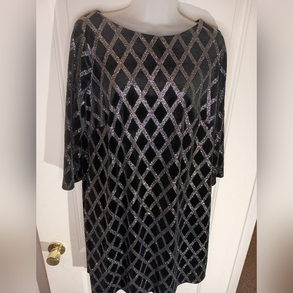 JH EVENINGS Christmas Diamond Black Velvet Silver Whimsigoth Holiday Glam Dress